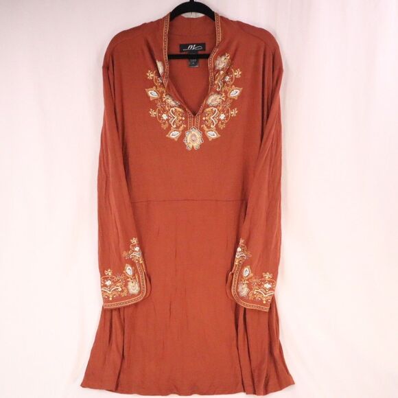 Midnight Velvet Boho Dress Long Sleeve Brown w/Faux Embroidery design Size 3X - Picture 1 of 11